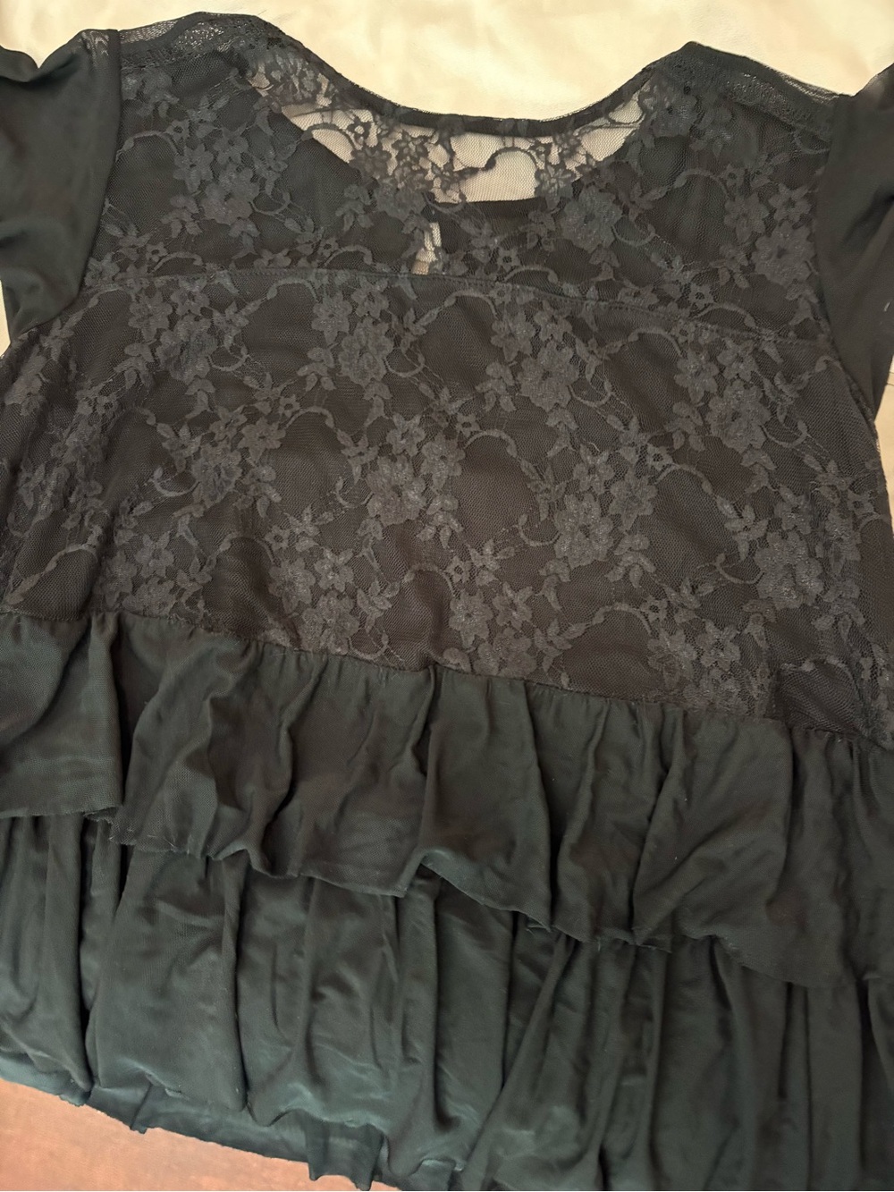 Torrid Black Lace Mesh Layered Top Flutter Cap Sleeve sz 2x - Picture 9 of 14